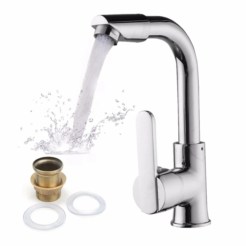Billige Zwei Loch Mischbatterie Moderne Küche Bar Einzigen Handgriff Waschbecken Wasserhahn Chrom Poliert Drehbare Becken Wasserhahn Taps