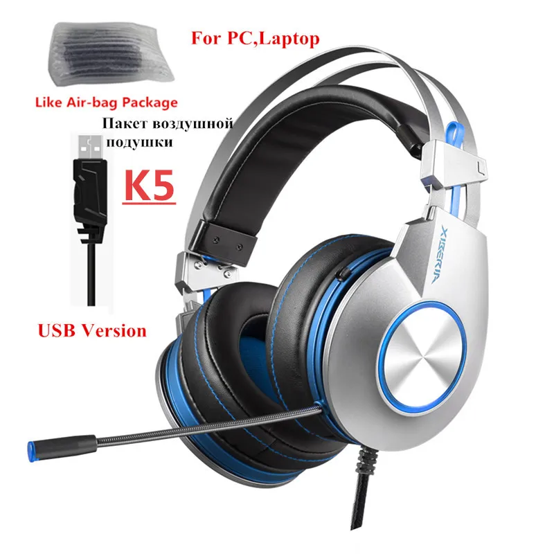 XIBERIA K3/K5/K9/K10 USB Игровые наушники Virtual 7,1 объемный звук стерео бас гарнитура с микрофоном светодиодный для компьютера геймера - Цвет: Blue K5 Airbag Box