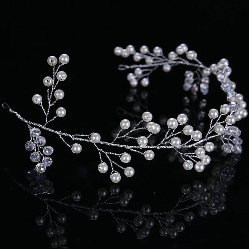 Trendy Silver Pearl Headbands Wedding tiara 32cm Crystal Headband Bridal Hair Accessories Head Jewelry Wedding Hair Accessories 1