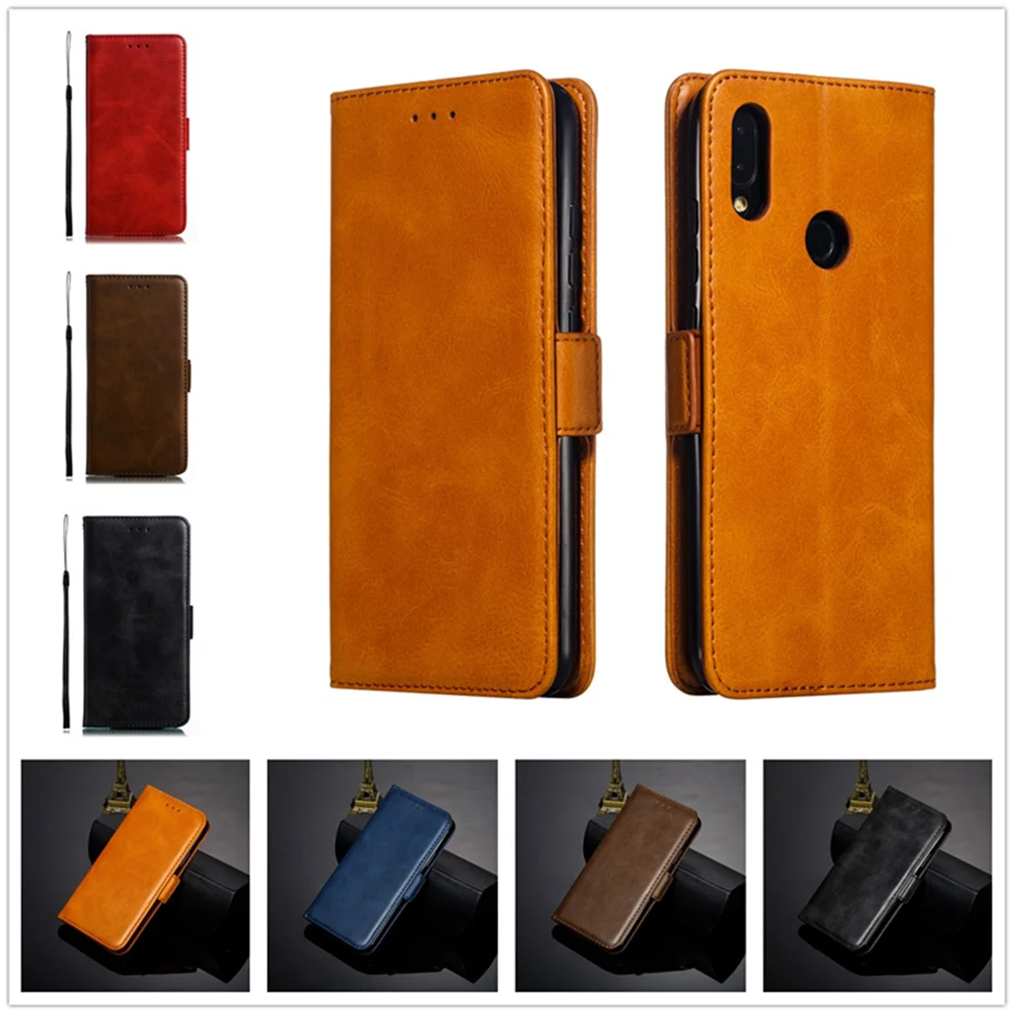 

Case for Redmi Note 7 Pro Note 6 4 4X 6a Xiaomi Mi A2 A1 Lite Y2 xiomi Flip Leather coque Cowhide PU Luxury Wallet Cover Card