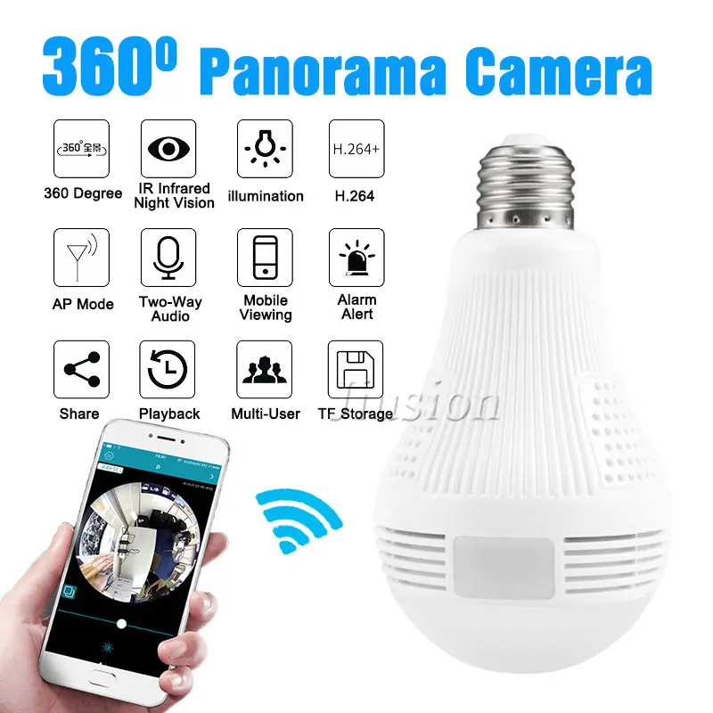 

Bulb Light WiFi IP Mini Camera FishEye 960P 360 degree Full View Gizli Kamera CCTV Cam 1.3MP Home Security Panoramic Camcorder