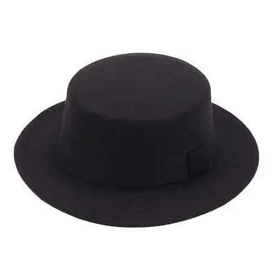 Брендовая новая шерстяная шляпа с плоским верхом для женщин, фетровая шляпа с широкими полями, фетровая шляпа, женская шляпа - Цвет: black