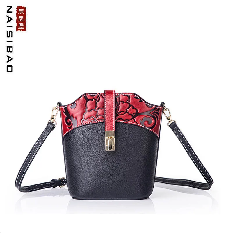 NAISIBAO 2019 New women Genuine Leather bag top cowhide fashion splice luxury designer women ...