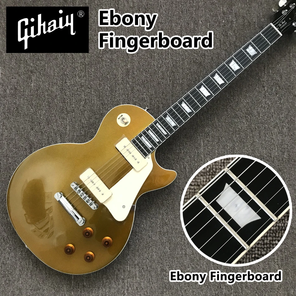 

High quality hand-made electric guitar, Gold electric guitar with Ebony Fingerboard 2 piece of P90 pickups, free shipping