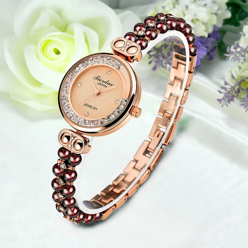 Fashion Grace Lady Dress Bead Alloy Watches Clock For Women Gift Strass