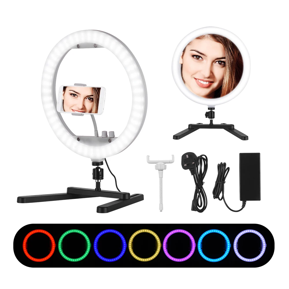 

13 Inch Selfie LED Ring Light RGB Light 35W Light 3200K-7000K Support Mirror & Smartphone Holder for YouTube Photo Studio Live