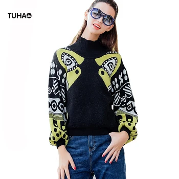 

TUHAO Geometric Lantern Sleeve Fashion Sweater Women Tops Cool Streetwear Turtleneck Pullovers pull femme hiver TS6625