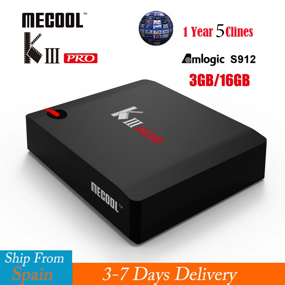 

MECOOL KIII PRO DVB-T2 DVB-S2 Amlogic S912 3+16GB Android Tv Box with 1 year Europe CCCAM Portugal Germany Italy TV Set top boxs