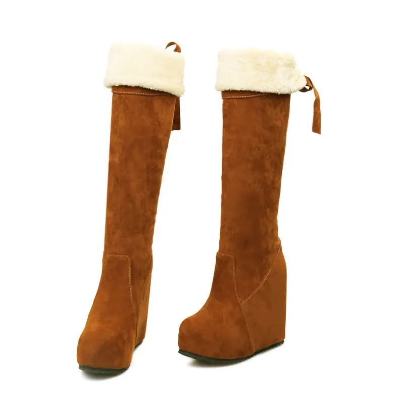 MEMUNIA/Новое поступление г. Осенне-зимние короткие плюшевые сапоги на платформе на очень высоком каблуке сапоги до колена с круглым носком размеры 32-43