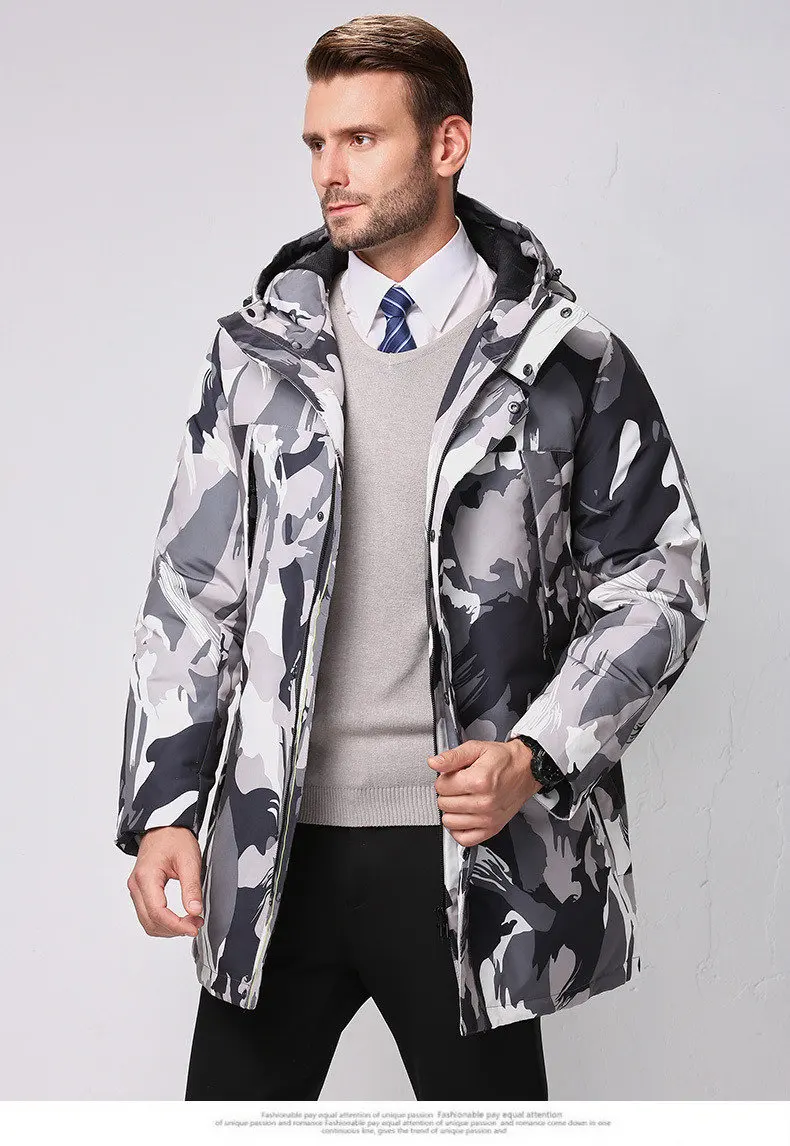 Fashion Winter Jackets Men's Warm Down Coat Parka Thickening Rabbit hair Liner Detachable Turtleneck Windproof Concise  (6)