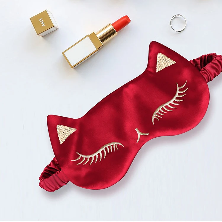 

free shipping Pure silk cat eyeshade Sleep shading cute