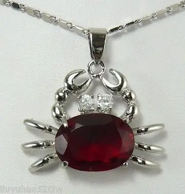 

Hot sale Free Shipping 5 pcs >cute jewelry red zircon crab pendant necklace