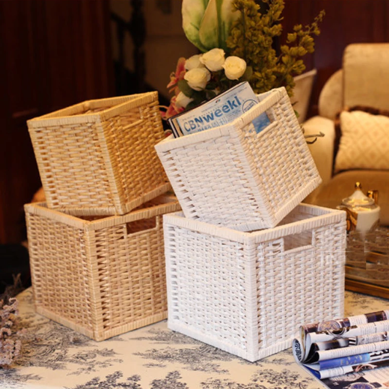 Large Storage Baskets Wicker Basket Laundry Fabric Basket Small Decorative Storage Basket Rattan Box Sundries Organizer Wasmand