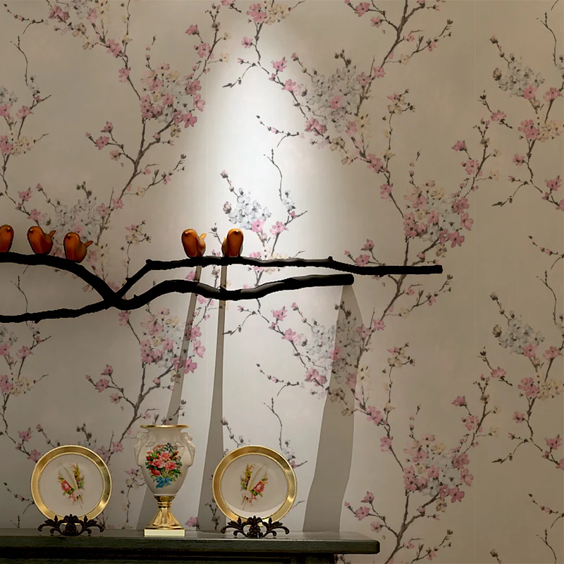 American Style Bedroom Non-woven Wallpaper For Walls Vintage Pastoral Plum Blossom Living Room TV Background Wall Paper Flower American Style Bedroom Non-woven Wallpaper For Walls Vintage Pastoral Plum Blossom Living Room TV Background Wall Paper Flower