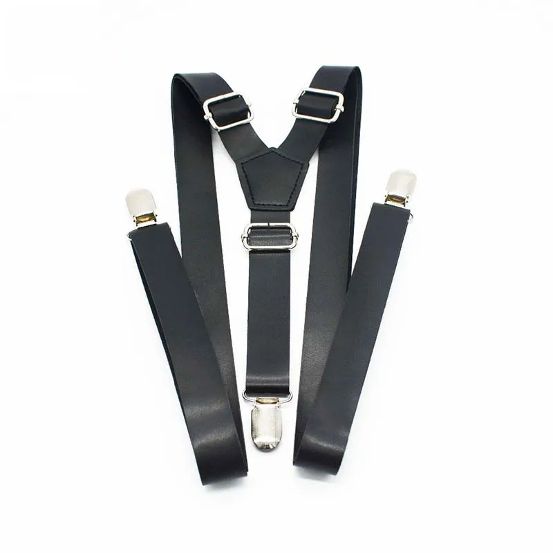 PU кожаные подтяжки для мужские черные сплошной узор 3 клипы на подтяжки галстук бабочка комплект для взрослых Размеры подтяжки «унисекс»