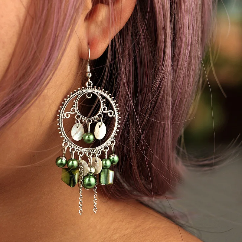 

Ufavoirte Jewelry Ethnic style retro round earrings Ladies Crystal shell Stud Earrings For Women