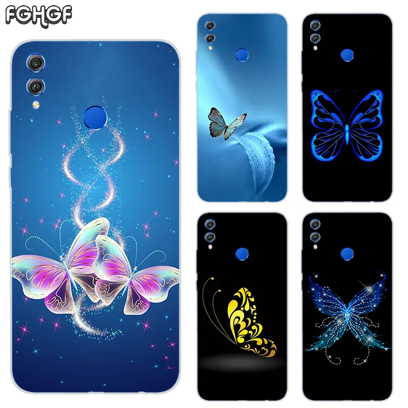 Матовый мягкий с рисунком бабочки чехол для Huawei Honor V20 8X 7 8 9 10 lite 7X 8A V9 Play |