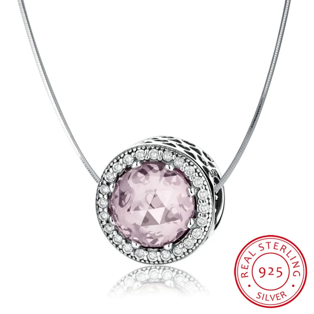 

Classic 925 Sterling Silver Round Cut Big Stone Charm pendant with 0.7mm snake chain necklace 18" for women,s925 silver necklace