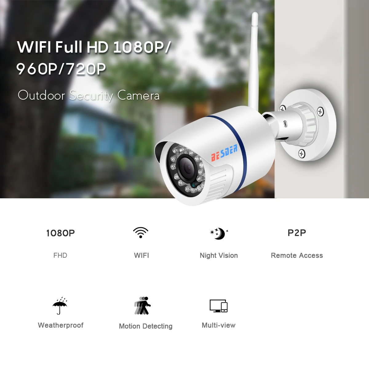 BESDER 720 P/960 P/1080 P Wifi Ip Камера Yoosee Открытый безопасности Беспроводной Wi-Fi видеонаблюдения Камеры Скрытого видеонаблюдения Поддержка sd-карта Макс 128 GB