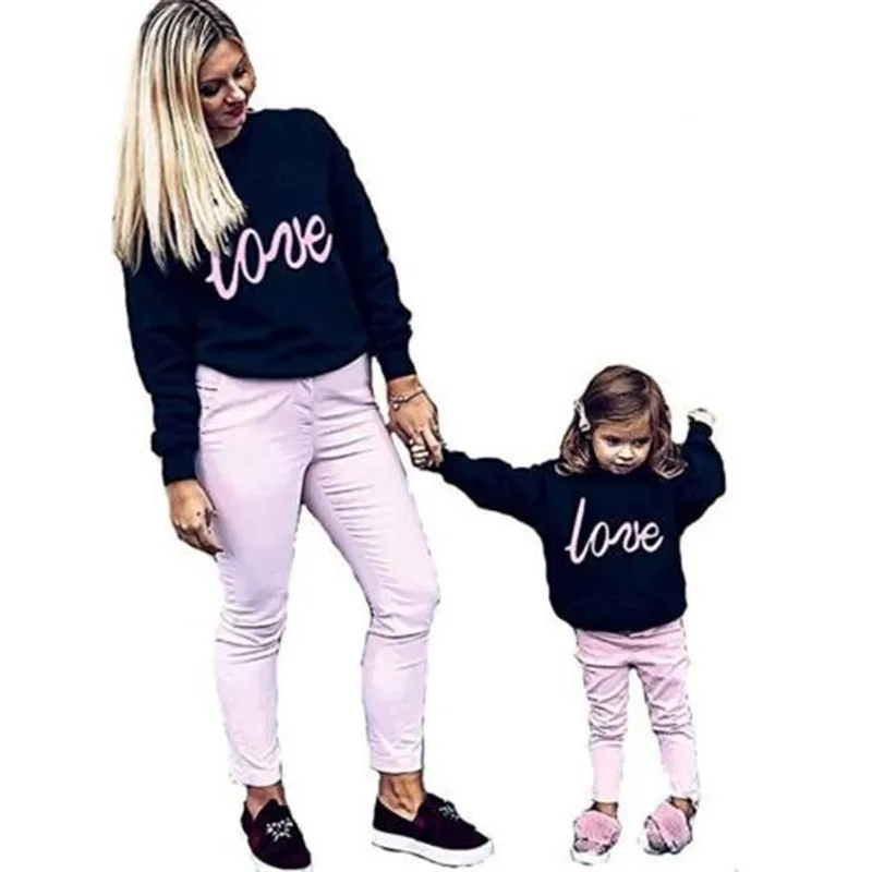 

Mother and Daughter Love heart Sweatshirt Pullover Jumper sweater Tops Hoodie Family Matching Clothes Long Sleeve Sweatshirt Top
