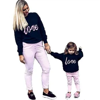 

Mother and Daughter Love heart Sweatshirt Pullover Jumper sweater Tops Hoodie Family Matching Clothes Long Sleeve Sweatshirt Top