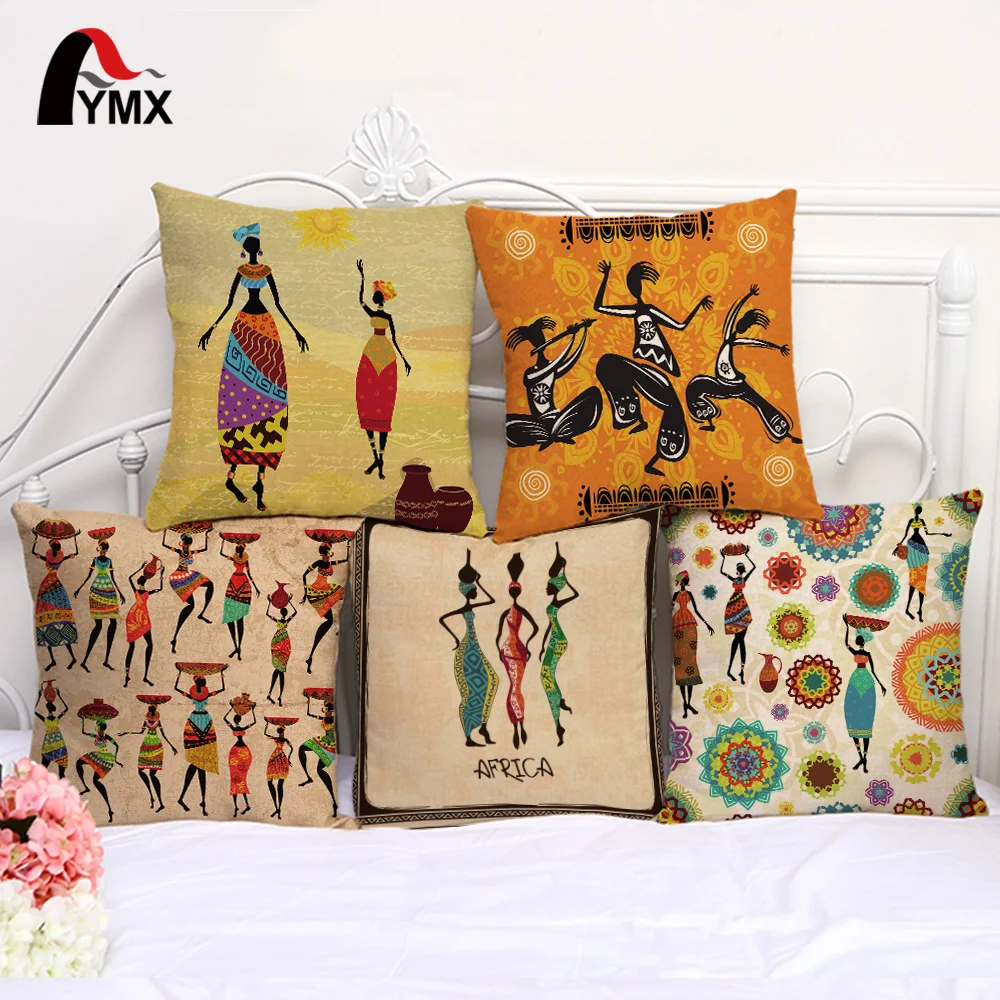 

Colorful Hand Printing Cushion Cover National Customs Cotton and Linen Pillow Case Car Sofa Window Decoration Pillowcase