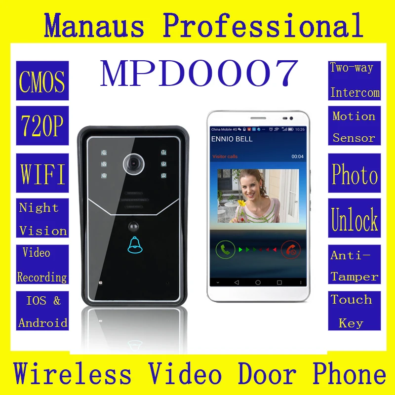 D7C High Quality Touch Key WiFi Door Bell Wireless Video Door Phone Home Intercom System Night Vision Camera