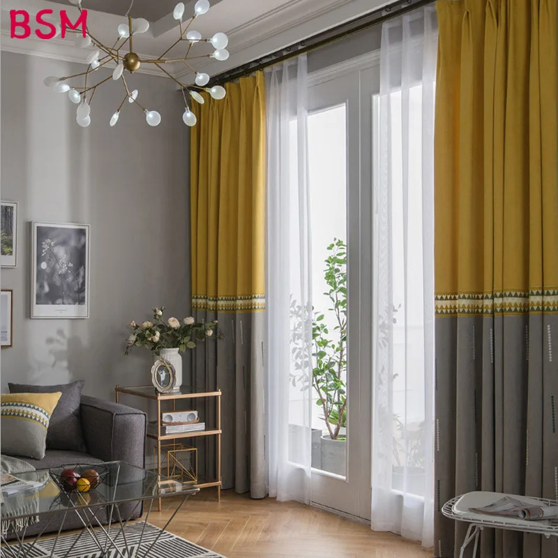 

Flying Dancing Yellow Modern Dedign Curtains for Living Room Hotel Simple Style Drape Embroidered Tulle Beaded Panels AWB0327