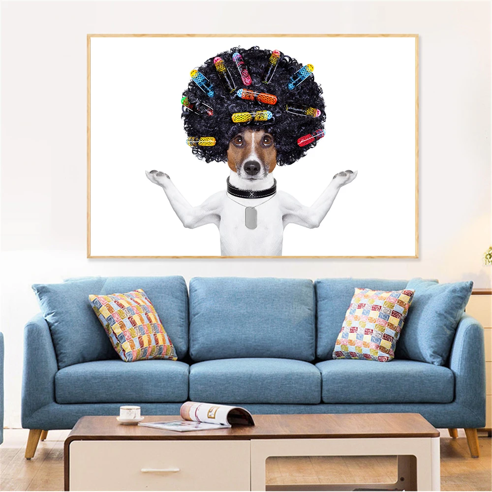 

Cartoon Canvas Painting Animal Creative Dogs Hair Bulldog Finger Cute Poster On Canvas Wall Picture For Bathroom Home Decoracion