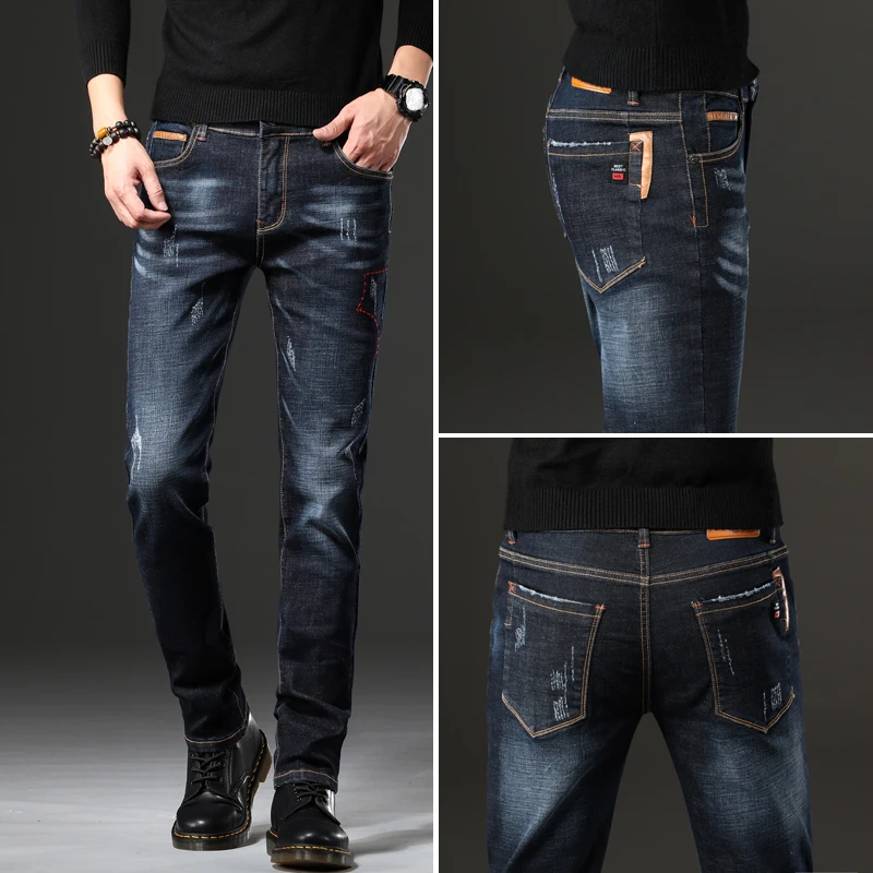 

Skinny jeans men Drawstring Slim Fit Denim Joggers Stretch Male Jean Pencil Pants Blue Men's jeans fashion Casual Jean Homme