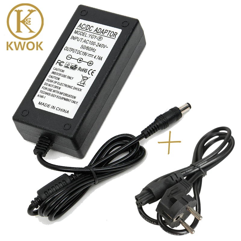 Европейский шнур питания + Портативное зарядное устройство DC 19 V 4.74A 90 W адаптер