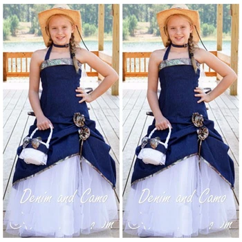 

Halter Camo A-Line Flower Girls Dresses Floor Length Camouflage Outside Country Kids Formal Wedding Party Wear 2019