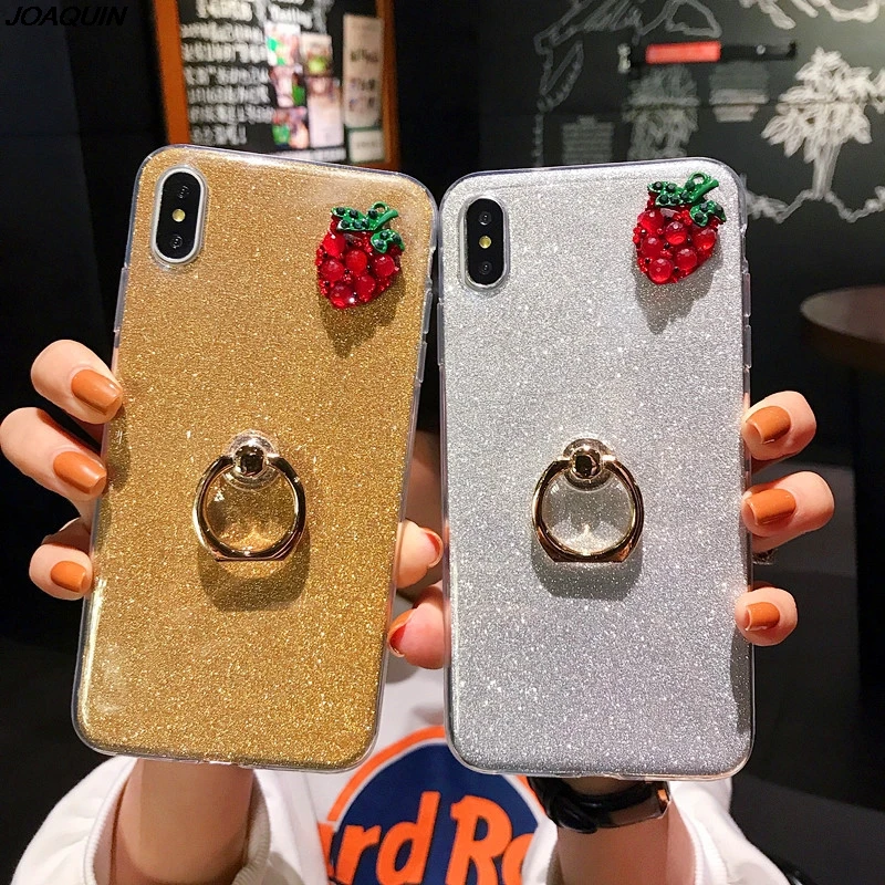 Мягкий чехол DIY с клубничкой для iPhone 6 чехол-подставка кольцом XR XS MAX X 8 7 6s Plus мягкая