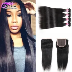 

8A Brazilian Virgin Hair Straight 3 Bundles Unprocessed Human Hair Weave Queen Hair Products With Closure Human hair Extentions