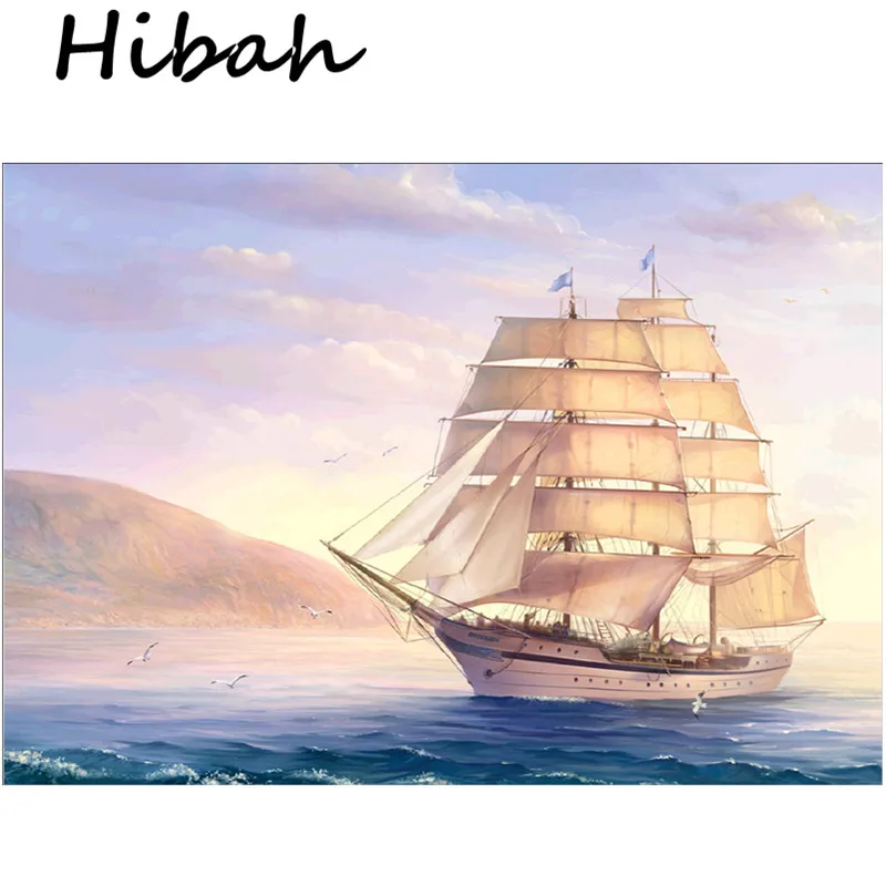 

5D Diamond Embroidered Sailing Boat Diy Diamond Painting Round Diamond Mosaic Paste Canvas Cross Stitch