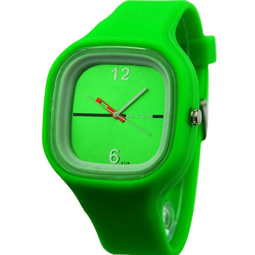 Популярные брендовые роскошные мужские и женские силиконовые модные спортивные кварцевые простые наручные часы с квадратным циферблатом - Цвет: Зеленый