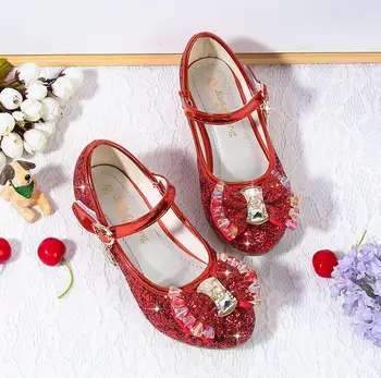 

7 Color New Spring Summer Girls Wedding Shoes Children's Sequins Shoes Princess Bowtie Kids High Heels Dress Party Shoes