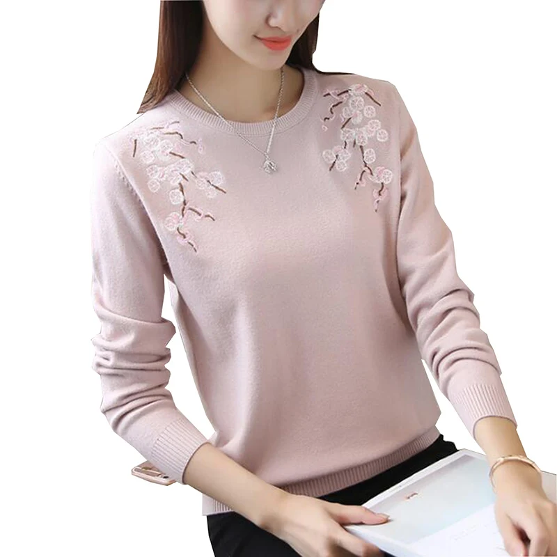 

Embroidery knitting pullover sweater women 2018 korean fashion Loose autumn and winter new long-sleeved O-neck sweater jumper