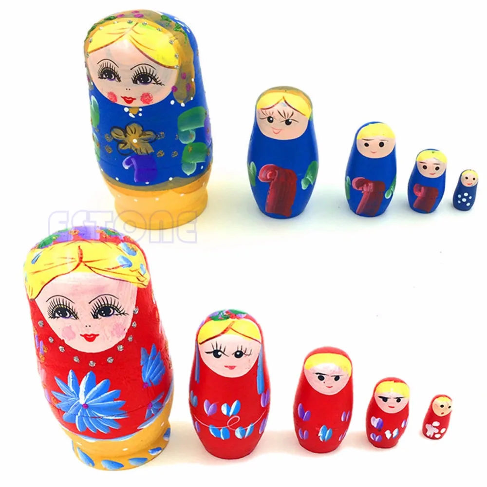 Hot 5Pcs set New Dolls Wooden Russian Nesting Babushka Matryoshka Hand Painted Gift font b Toy