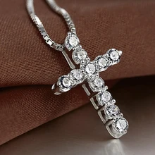Hot Female Necklace Cross Crystal Pendant Necklaces Shiny Zircon Choker Fashion Jewelry Silver Trendy Necklace Elegant Jewelry elegant crystal zircon pendant necklace silver white red