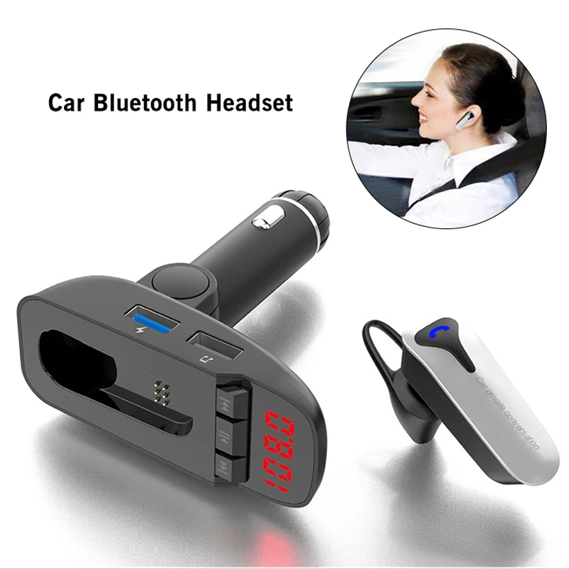 

Bluetooth V4.2 Handsfree Car Kit Headset Earphone Wireless FM Transmitter Bluetooth Car MP3 Player With Independent Switch