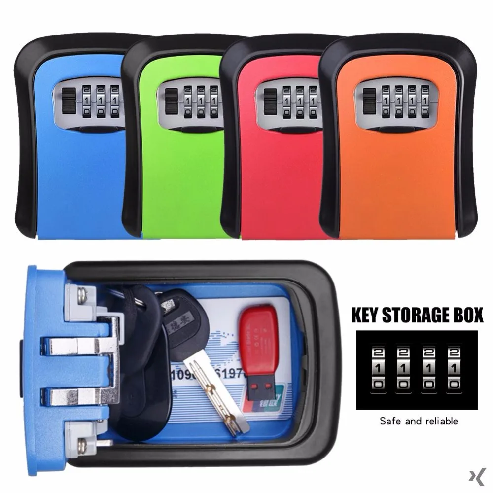 Wall Mounted Key Storage Organizer Boxes with 4 Digit Combination Lock Spare Keys Organizer Boxes Metal Secret Safe Box