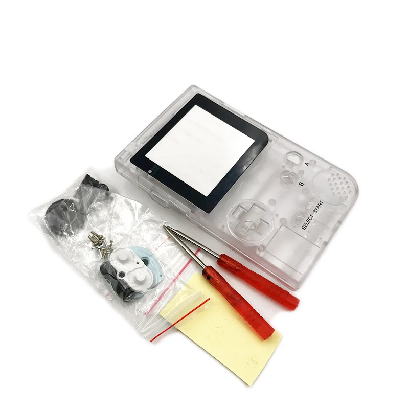 Полный Чехол, корпус, Замена корпуса для игровой консоли Gameboy Pocket для GBP, серый чехол с кнопками, комплект - Цвет: clear case blak lens