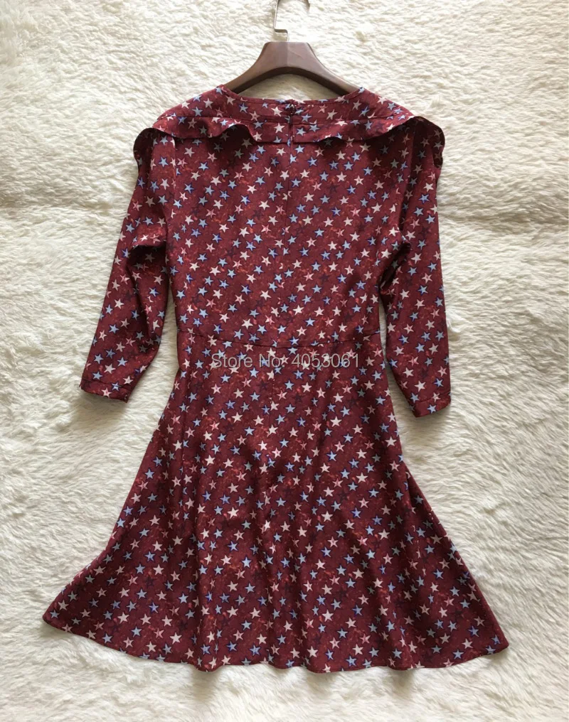 Шелк Звезда печати с коротким мини-платье с Налокотники и рюшами Detail-новые летние Для женщин модное платье