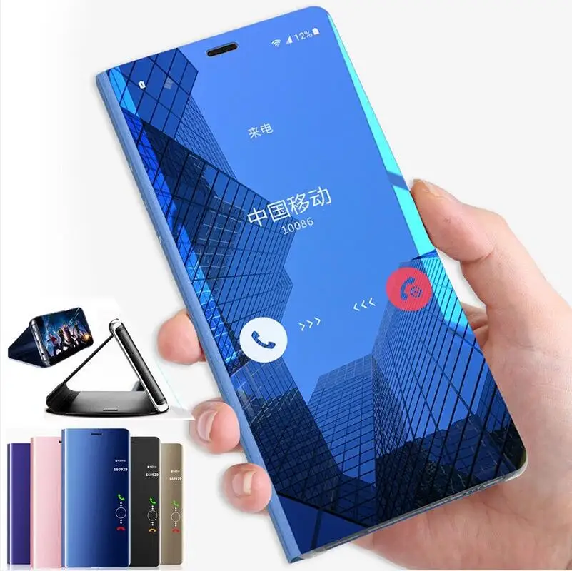 

Smart View Flip Case for Xiaomi 6 8 8SE 5X 5C Mix 2 Note 3 Redmi 5 5Plus 4X Clear Surface Mirror Stand Leather+PC Cover