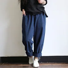 ZANZEA 2019 Casual Vintasge Women Work Long Harem Pants Elastic Waist Pockets Striped Loose Turnip Pantalon Wide Leg Trousers
