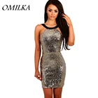 Save 2.65 on OMILKA 2017 Women Sleeveless Backless Sequin Bodycon Dress Sexy Silver Gold Shiny Patchwork Club Party Sequin Vestidos De Festa