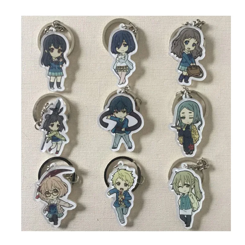 

1pcs Anime Keychain Kyokai no Kanata Kuriyama Mirai Beyond the Boundary Nase Hiroomi Keychain Keyring Portachiavi Pendant