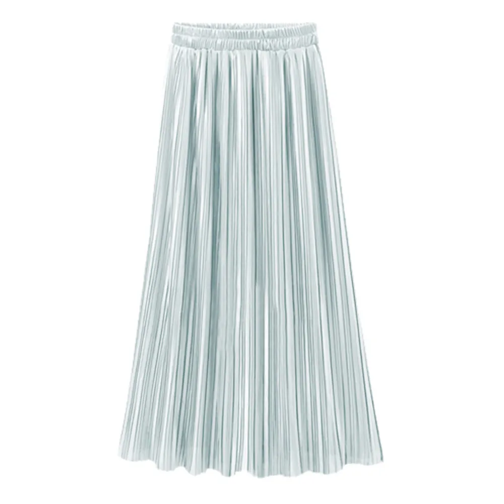 Свободная плиссированная юбка со страусом на весну и лето, Женская винтажная юбка с высокой талией, однотонные длинные юбки, Новая модная женская юбка с металлическим покрытием - Цвет: Серебристый