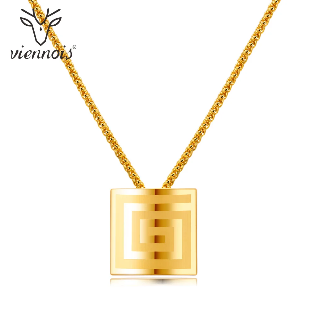 

Viennois Pendant Necklace Gold Color Square Laser Print For women Jewelry